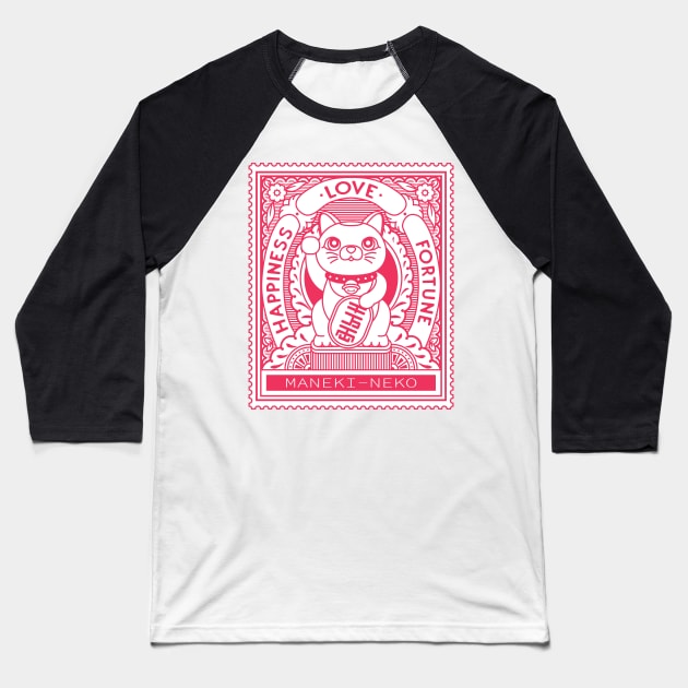 Maneki Neko Stamp Baseball T-Shirt by Chrivart